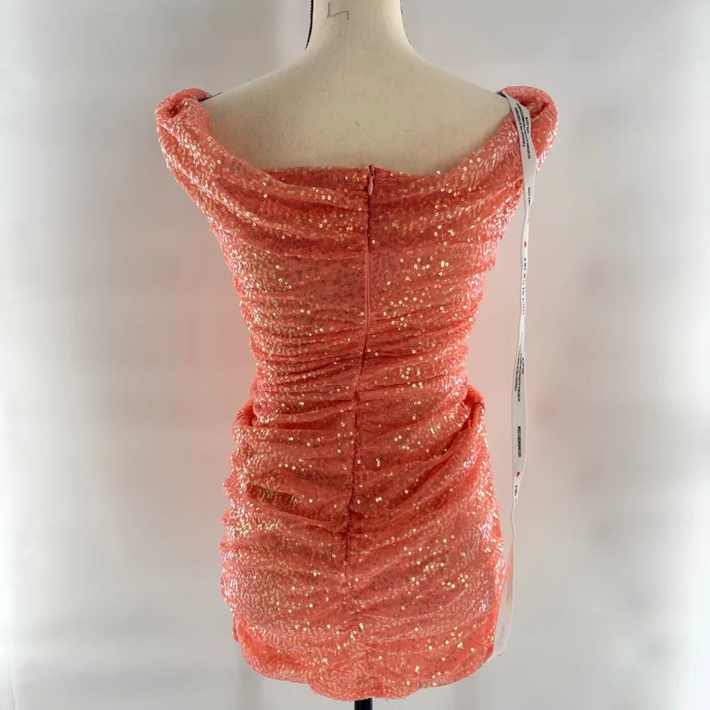 Lucy in the Sky Iridescent Sequin Corset Dress in Peach dress homecoming mini